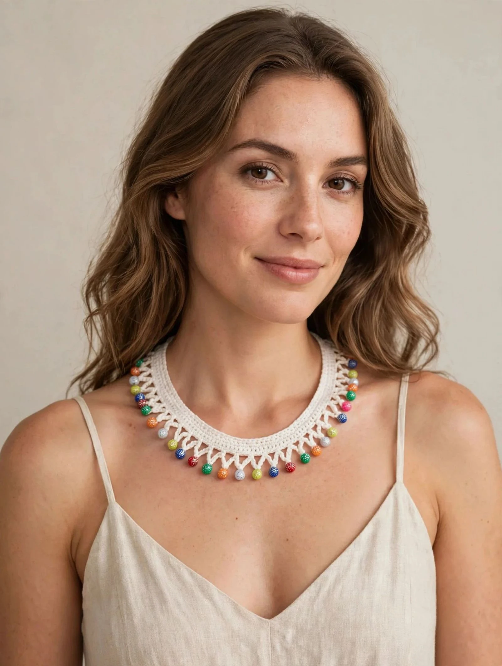 Crochet-knitted necklace with colorful beads – photo 2